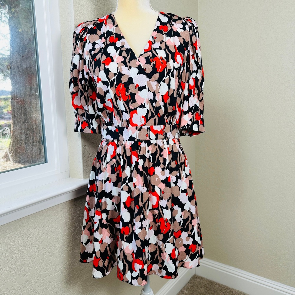 Ted Baker London Skiala Floral Wrap V-Neck Puff Sleeve Mini Dress 2 Feminine Tea